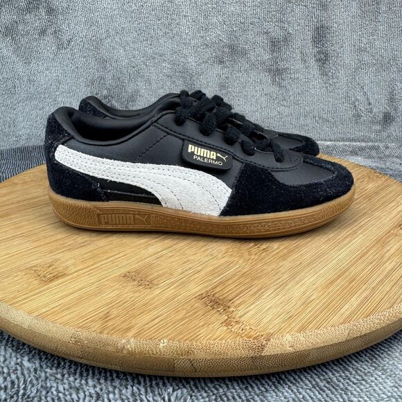 Puma Palermo Shoes Kids Size 13C Black White Gum Suede Casual Sneakers 397276-03 - Picture 1 of 8